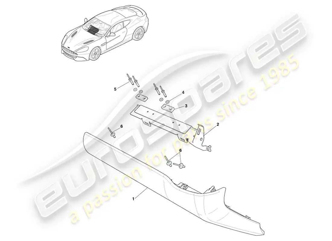 aston martin vanquish (2014) panel inferior del pasajero diagrama de piezas