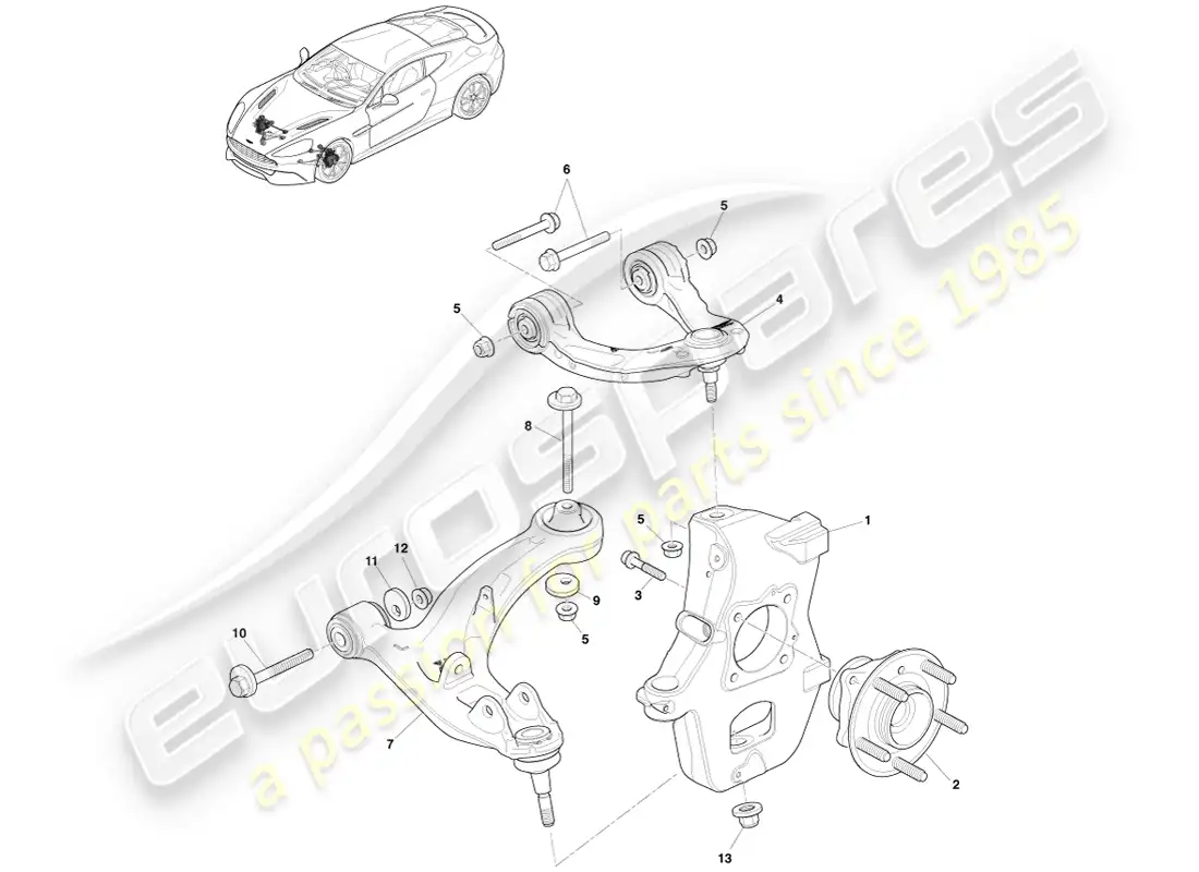 aston martin vanquish (2014) conjunto de suspensión delantera diagrama de piezas
