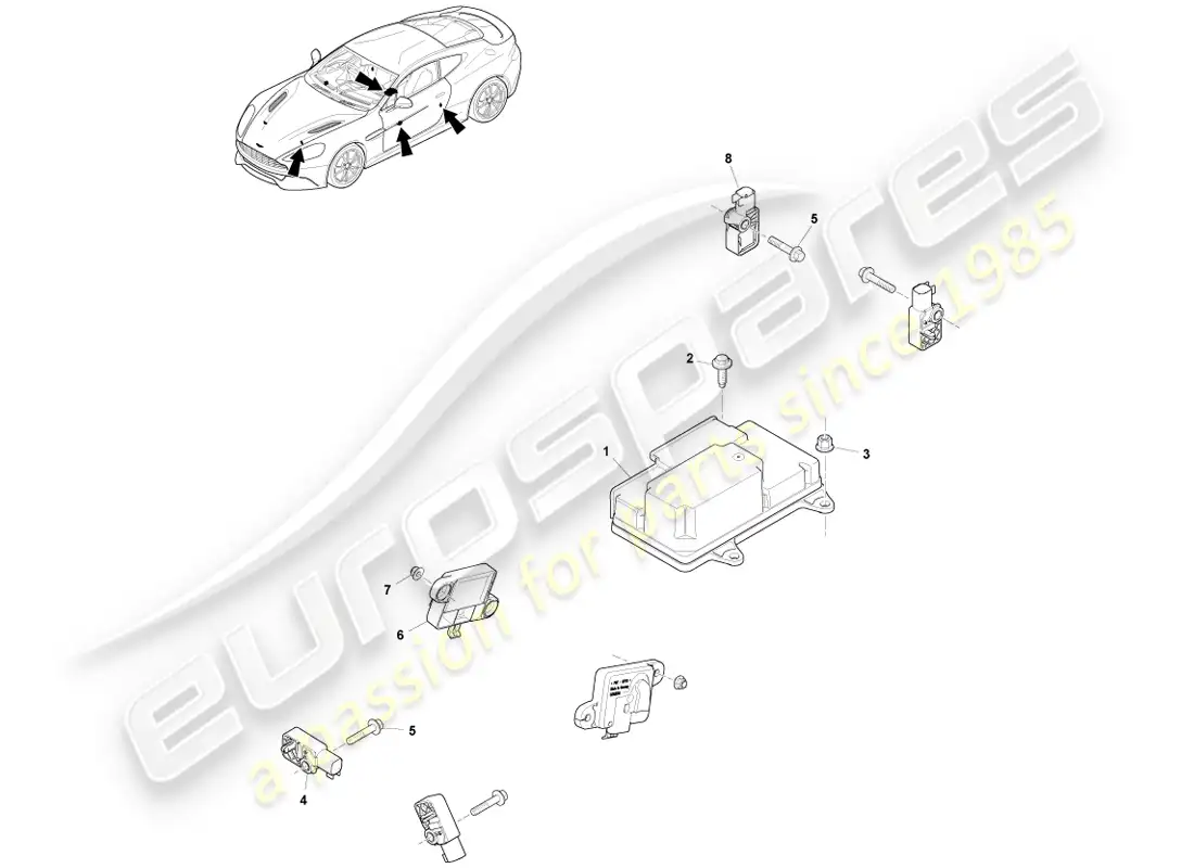aston martin vanquish (2014) electrónica de sujeción diagrama de piezas