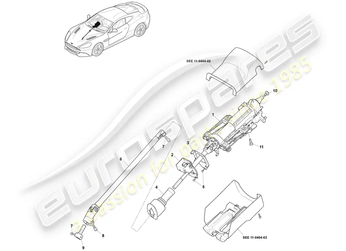 aston martin vanquish (2014) conjunto de columna de dirección diagrama de piezas