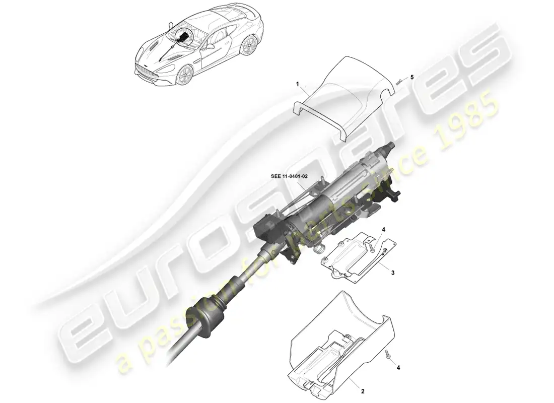 aston martin vanquish (2014) cubierta de columna diagrama de piezas
