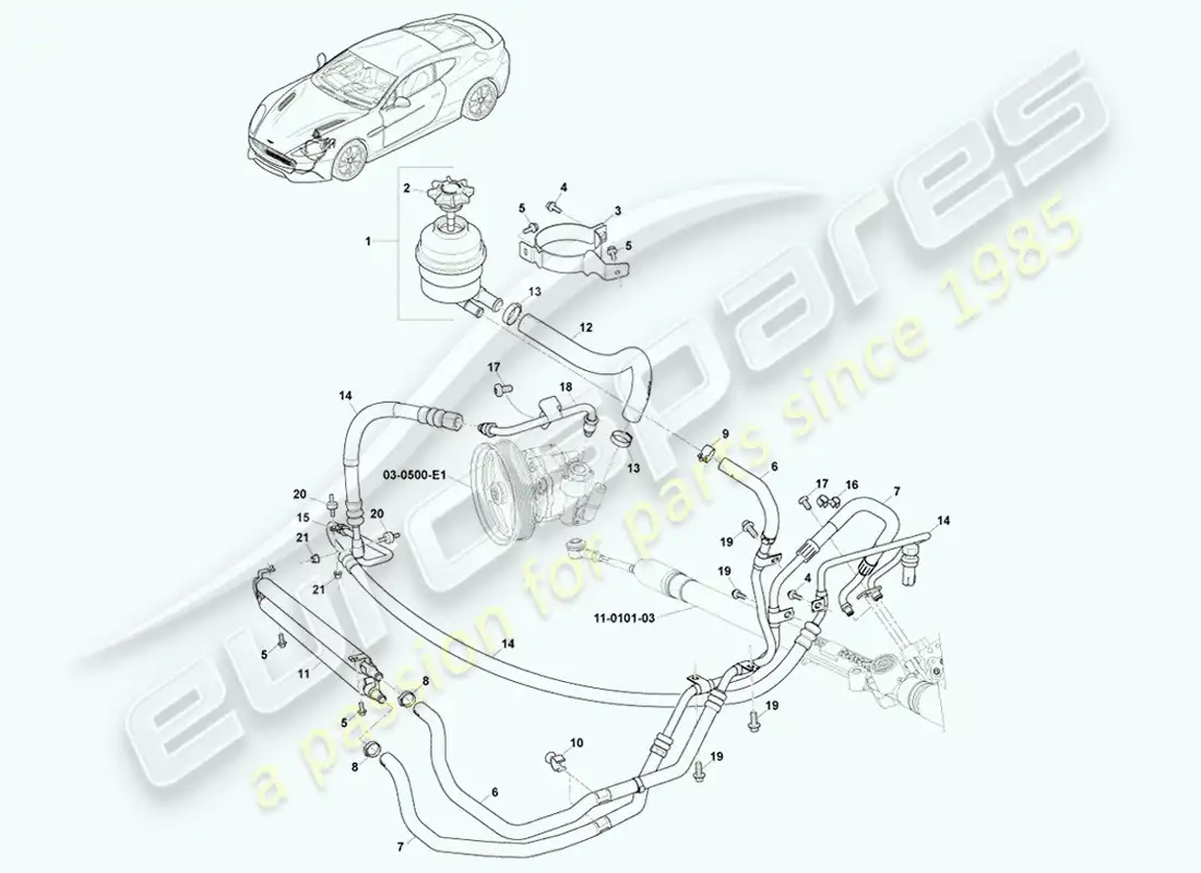 aston martin vanquish (2014) mangueras pas, lhd 15my en diagrama de piezas