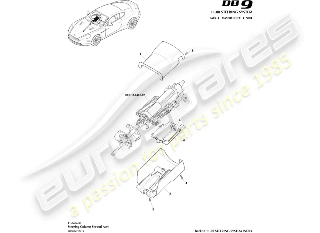 aston martin db9 (2013) cubierta de columna diagrama de piezas