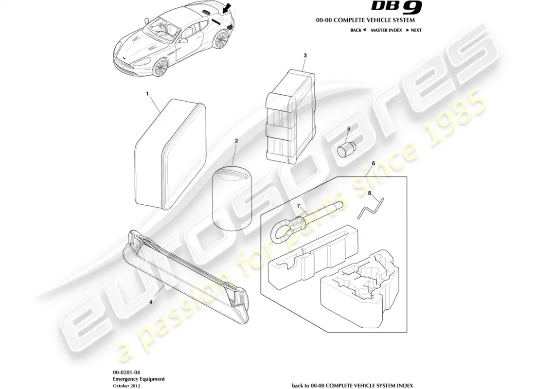 aston martin db9 (2016) equipo de emergencia diagrama de piezas