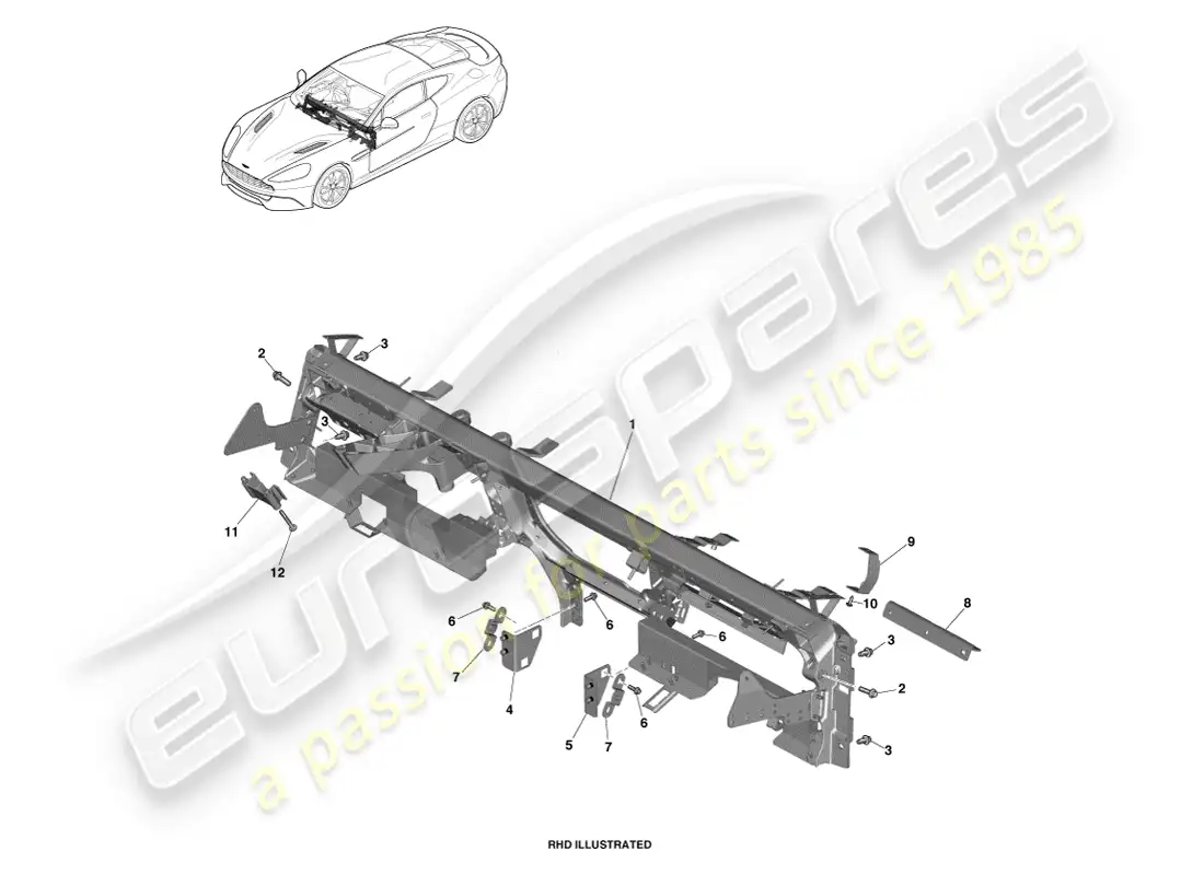 aston martin vanquish (2013) viga transversal ip diagrama de piezas