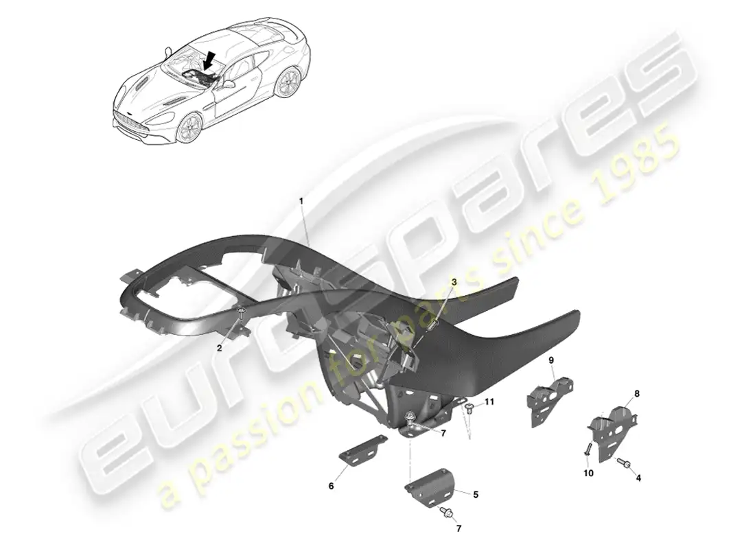 aston martin vanquish (2013) moldura central diagrama de piezas