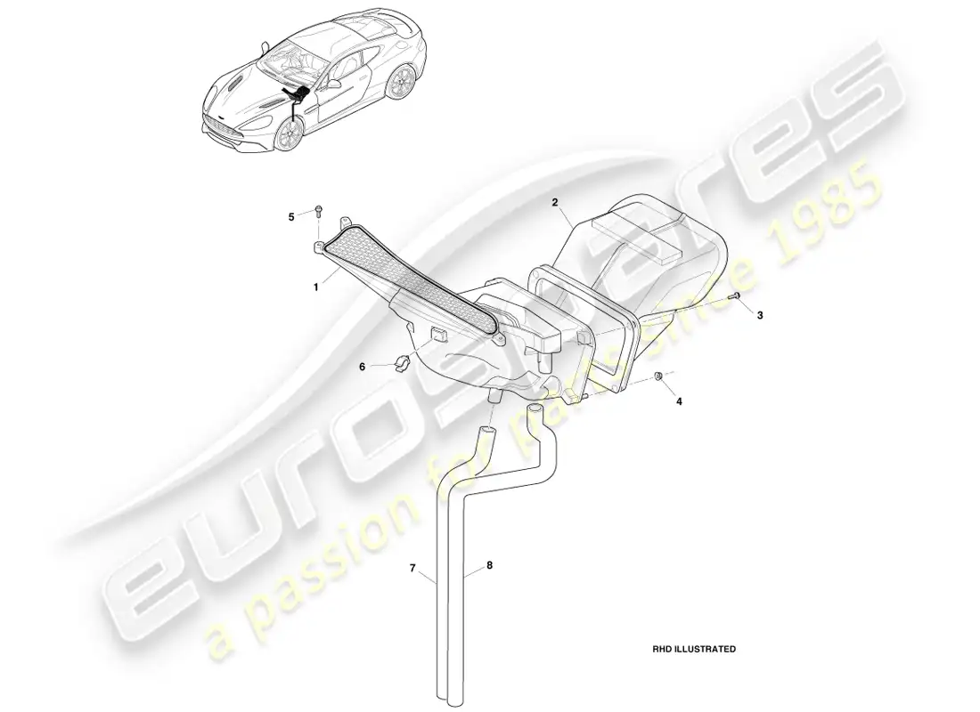 aston martin vanquish (2013) componentes de entrada de aire diagrama de piezas