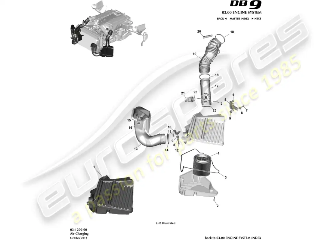 aston martin db9 (2014) diagrama de piezas de carga de aire