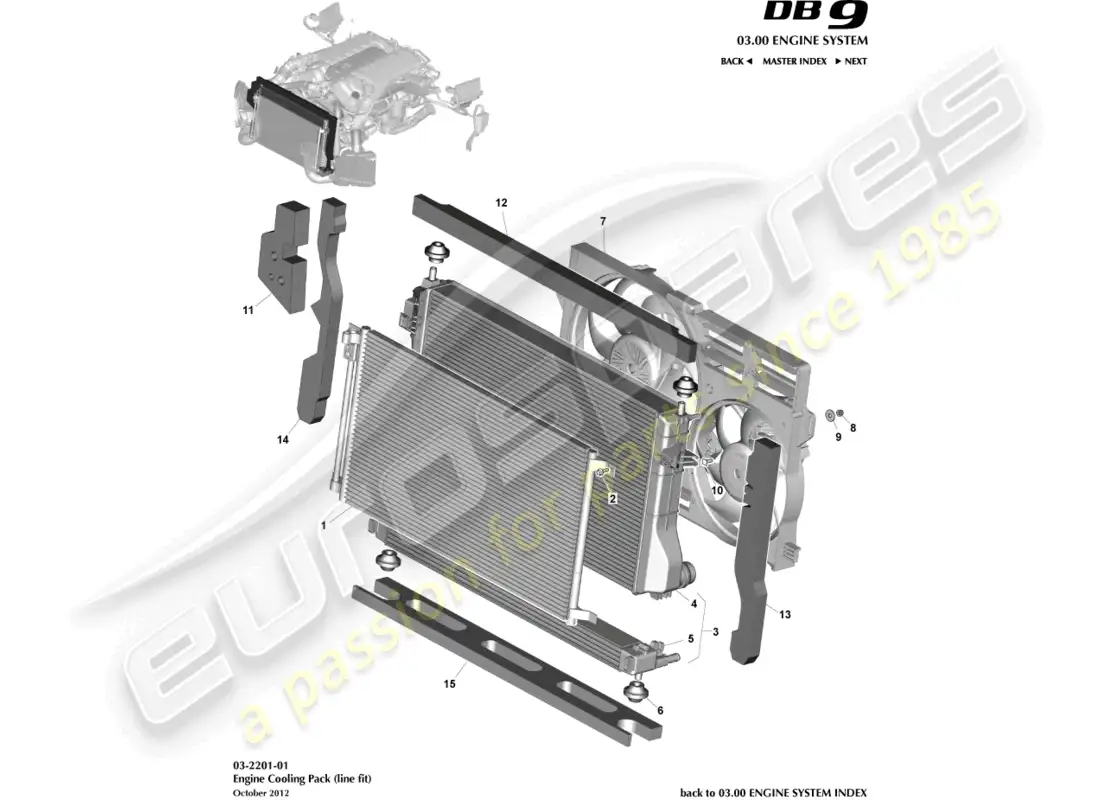 aston martin db9 (2014) refrigeración del motor, ajuste de línea diagrama de piezas