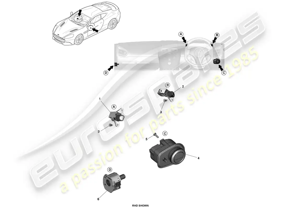 aston martin vanquish (2013) conmutadores ip diagrama de piezas