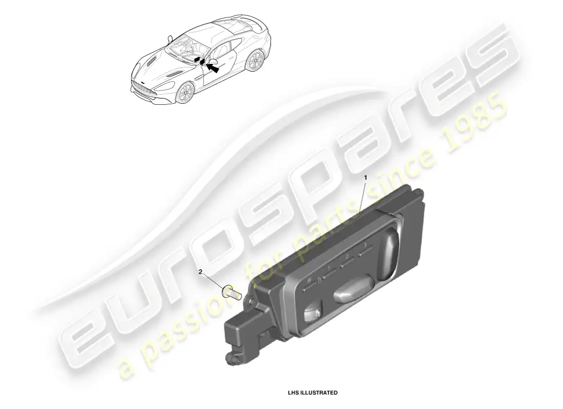 aston martin vanquish (2013) interruptores de ajuste del asiento diagrama de piezas