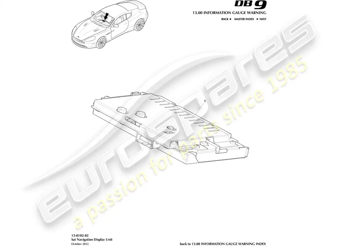 aston martin db9 (2016) pantalla de navegación por satélite diagrama de piezas