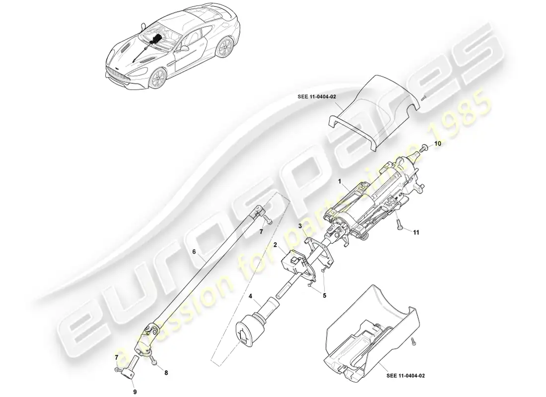 aston martin vanquish (2013) conjunto de columna de dirección diagrama de piezas