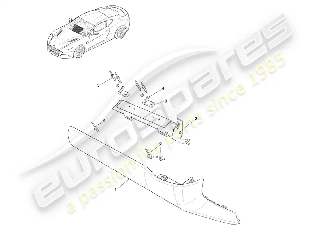 aston martin vanquish (2013) panel inferior del pasajero diagrama de piezas