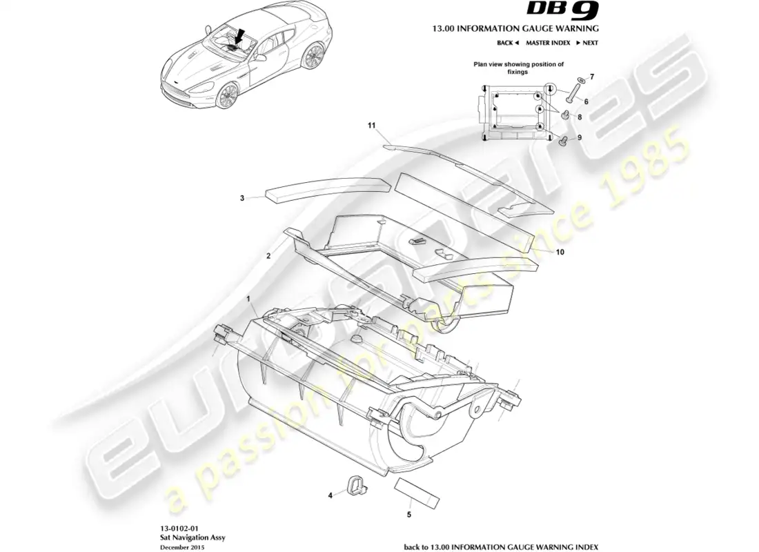 aston martin db9 (2016) asamblea de navegación por satélite diagrama de piezas