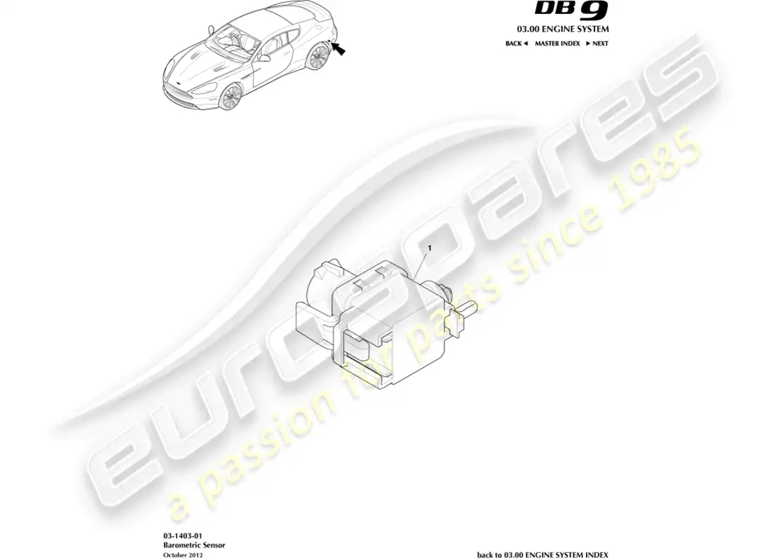 aston martin db9 (2014) sensor barométrico diagrama de piezas