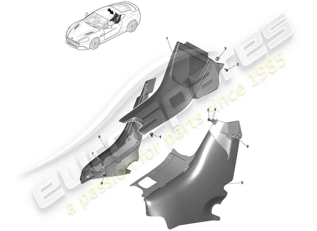 aston martin vanquish (2014) consola trasera, cupé 2+2 diagrama de piezas