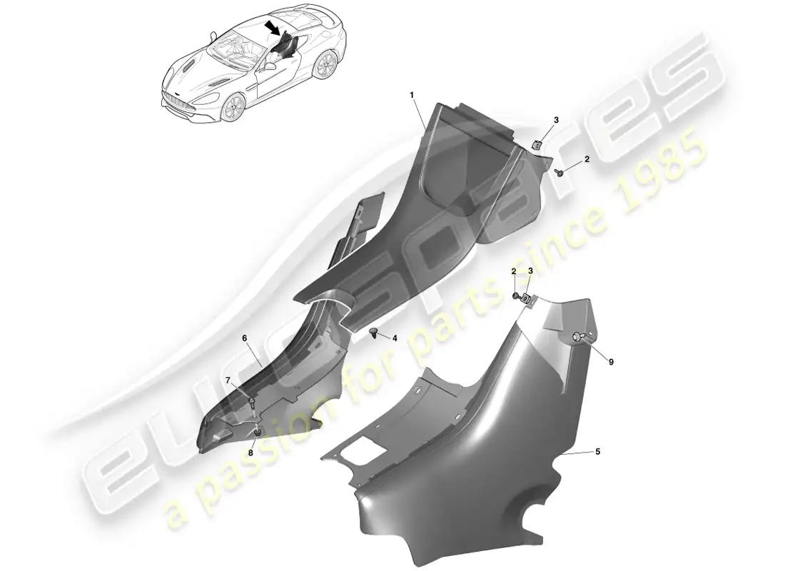 aston martin vanquish (2013) consola trasera, cupé 2+2 diagrama de piezas