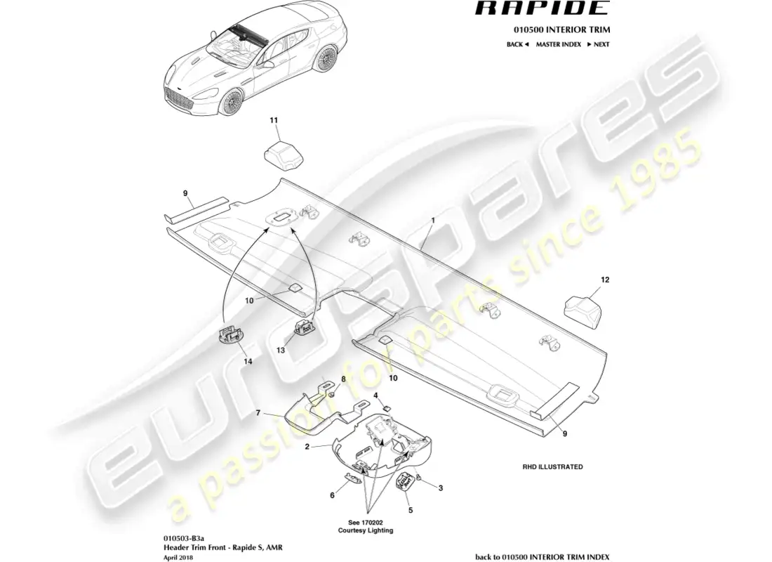 aston martin rapide (2010) embellecedor del cabezal delantero, s diagrama de piezas