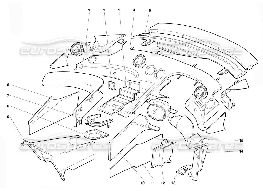 lamborghini diablo (1991) diagrama de piezas del revestimiento del compartimiento de pasajeros (válido para la versión para australia: 1991 de octubre)