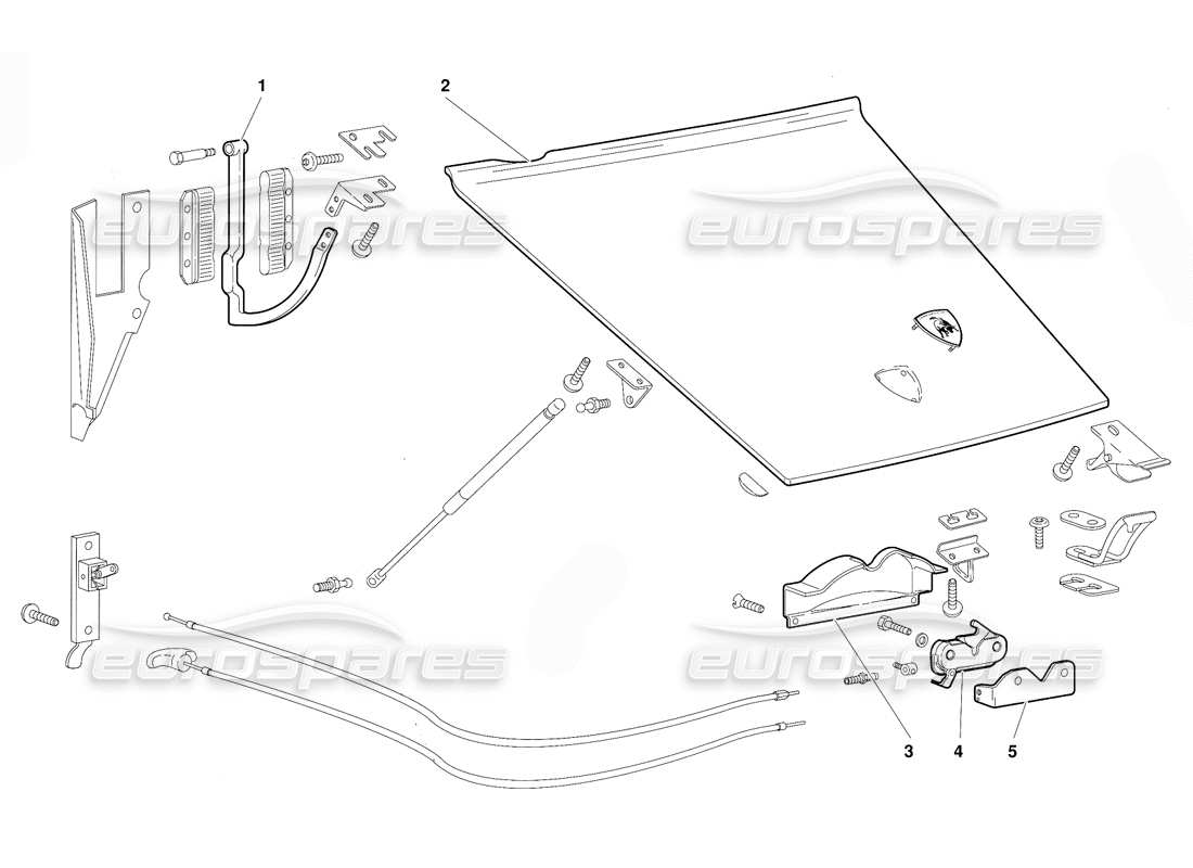 lamborghini diablo (1991) diagrama de piezas del capó delantero (válido para la versión de australia: 1991 de octubre)