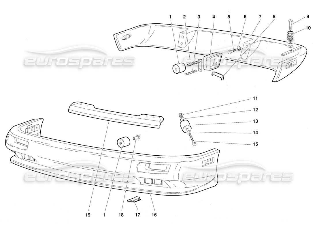 lamborghini diablo (1991) diagrama de piezas de parachoques (válido para la versión de australia: 1991 de octubre)