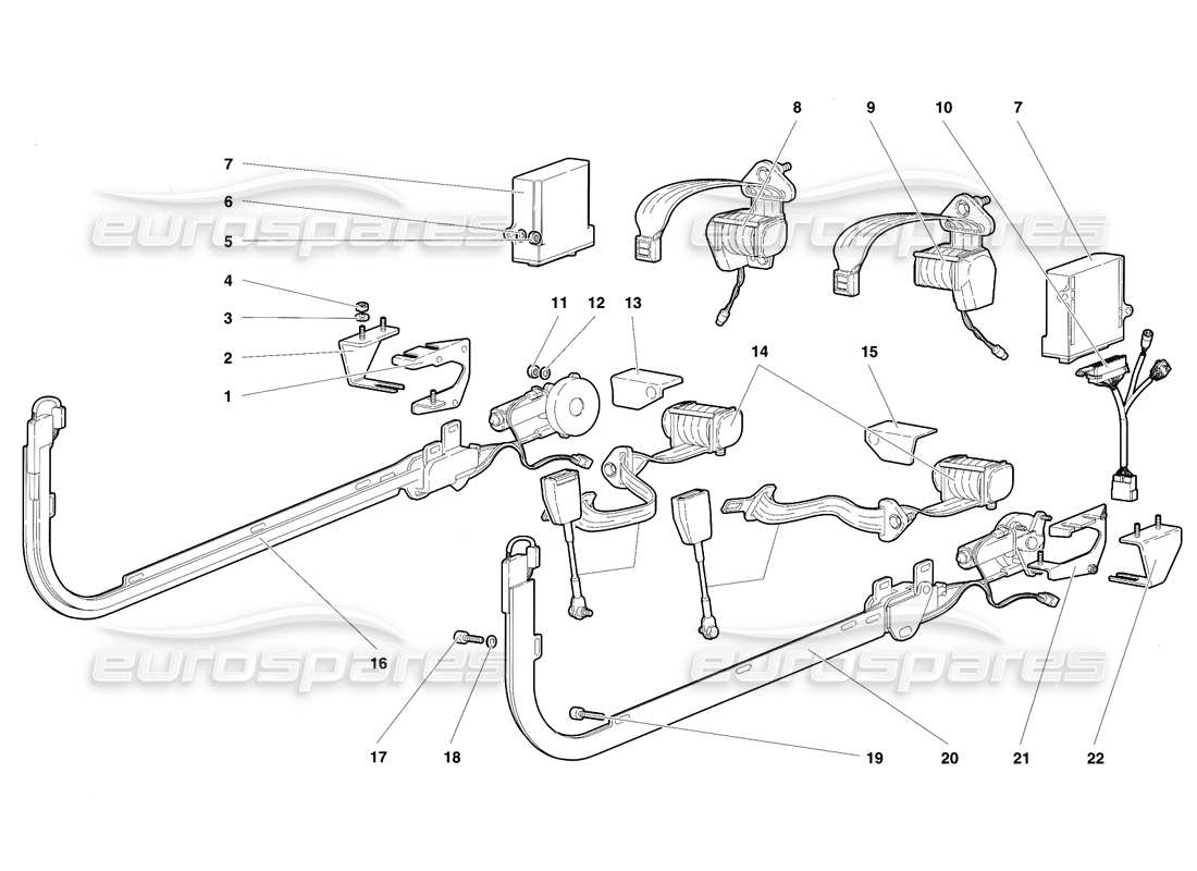 lamborghini diablo se30 (1995) cinturones de sujeción pasivos (válidos para ee. uu., 1995 de enero) diagrama de piezas