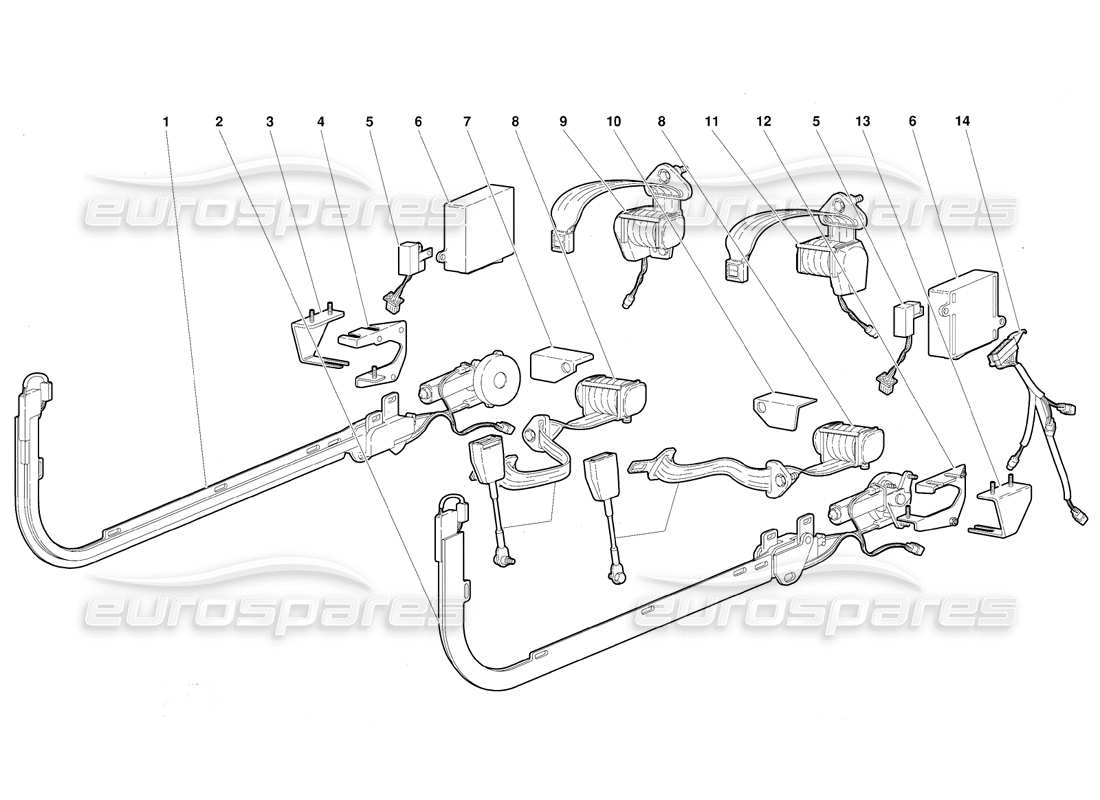 lamborghini diablo (1991) cinturones de sujeción pasivos (válido para la versión de ee. uu., 1991 de septiembre) diagrama de piezas