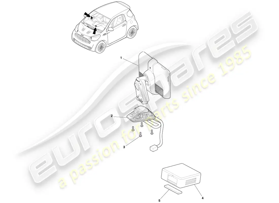 aston martin cygnet (2012) pantalla de navegación diagrama de piezas