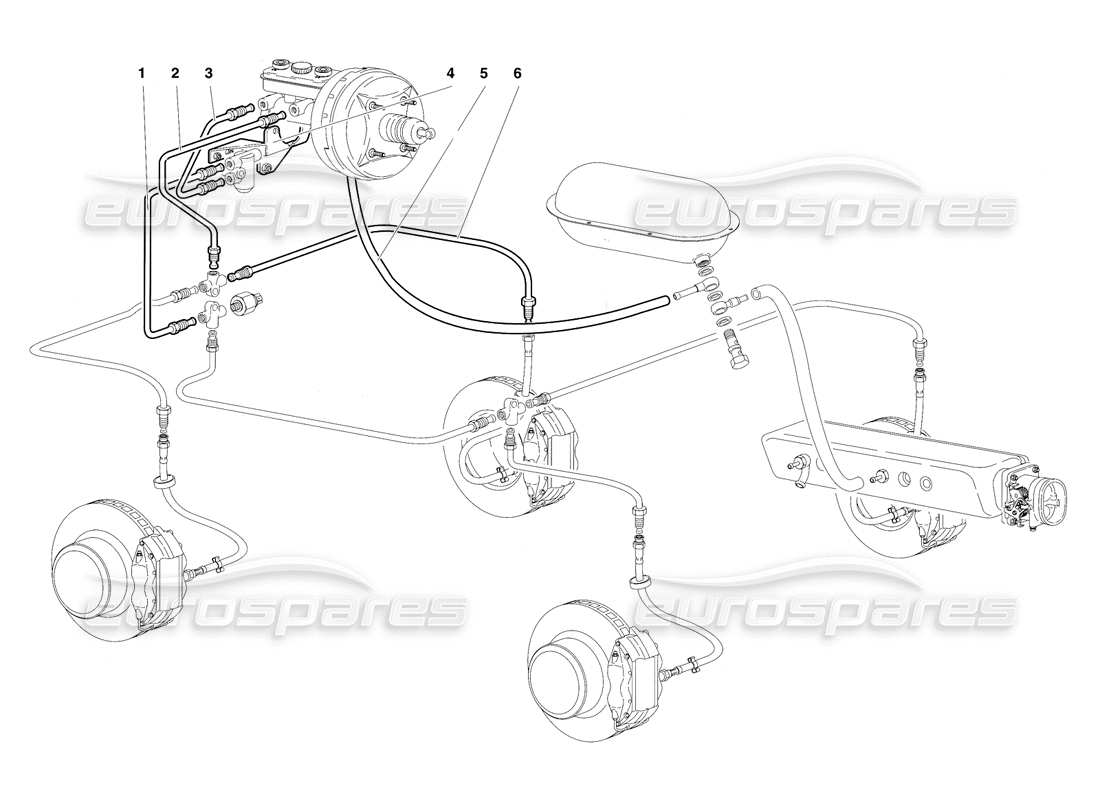 lamborghini diablo sv (1997) diagrama de piezas del sistema de frenos (válido para rh d. - marzo 1997)