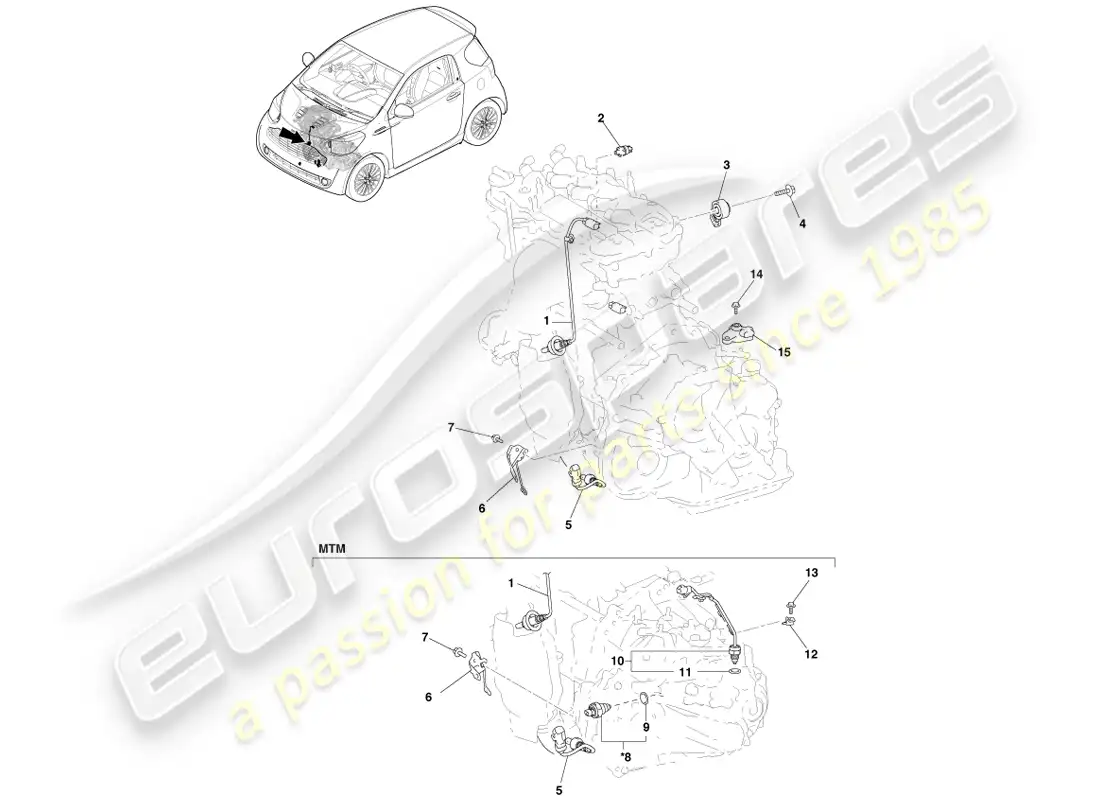 aston martin cygnet (2012) interruptores y relés, motor y transmisión diagrama de piezas