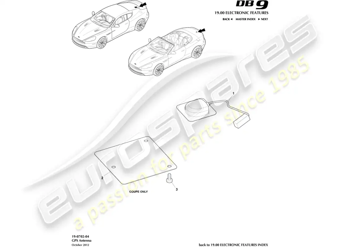 aston martin db9 (2016) antena gps diagrama de piezas