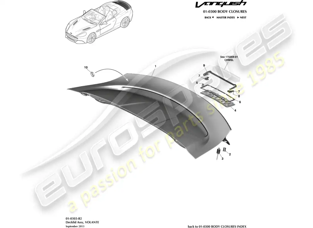 aston martin vanquish (2018) conjunto de tapa de cubierta, volante diagrama de piezas
