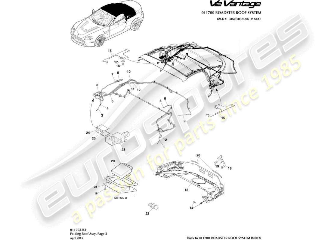 aston martin v12 vantage (2013) techo del roadster, página 2 diagrama de piezas