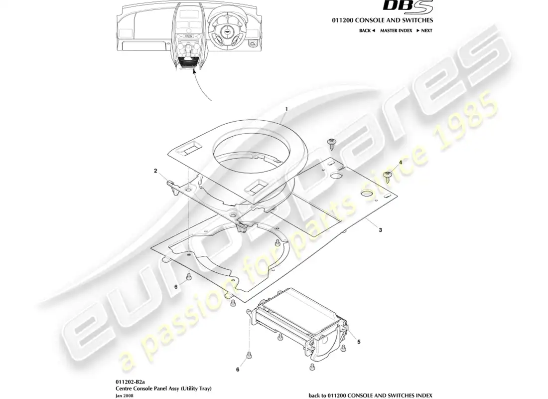 aston martin dbs (2007) bandeja de utilidad diagrama de piezas