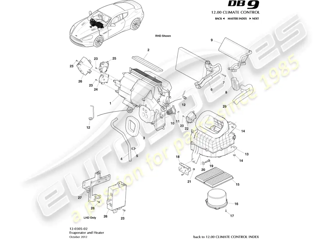 aston martin db9 (2016) unidad de hvac diagrama de piezas