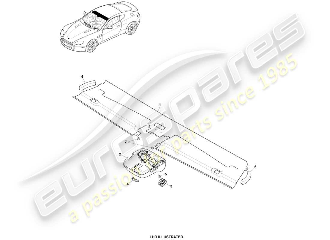 aston martin v8 vantage (2005) diagrama de pieza del embellecedor del cabezal, cupé 09my