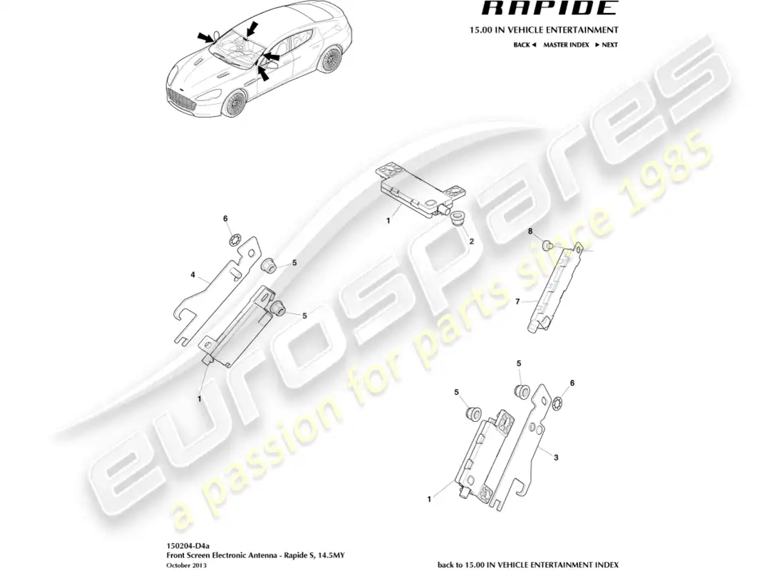 aston martin rapide (2019) antena electrónica, 14.5my encendido diagrama de piezas
