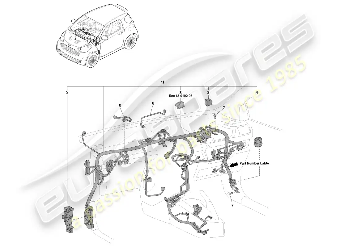 aston martin cygnet (2012) arnés ip diagrama de piezas