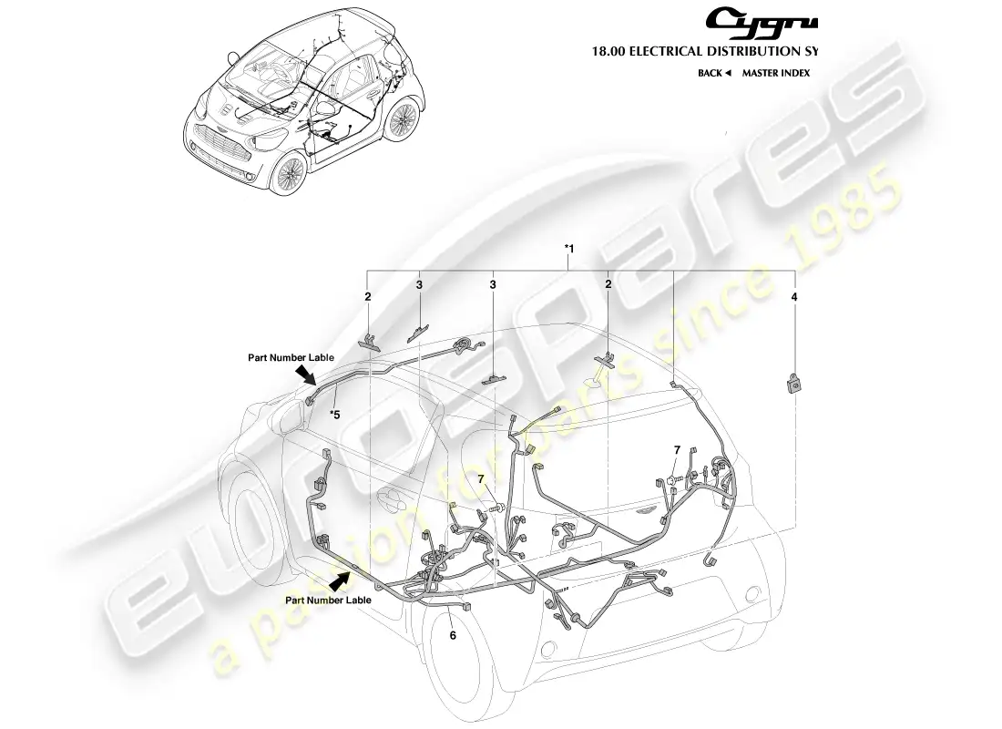 aston martin cygnet (2012) cableado del cuerpo principal diagrama de piezas