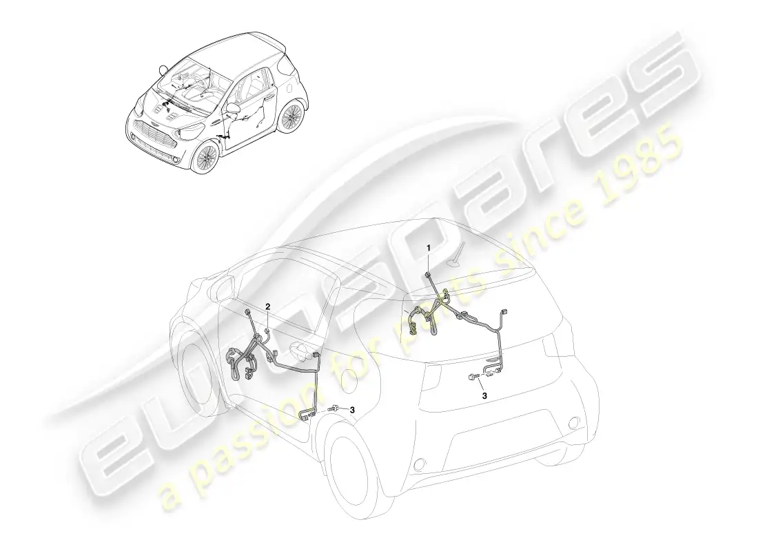 aston martin cygnet (2012) arnés de puerta diagrama de piezas