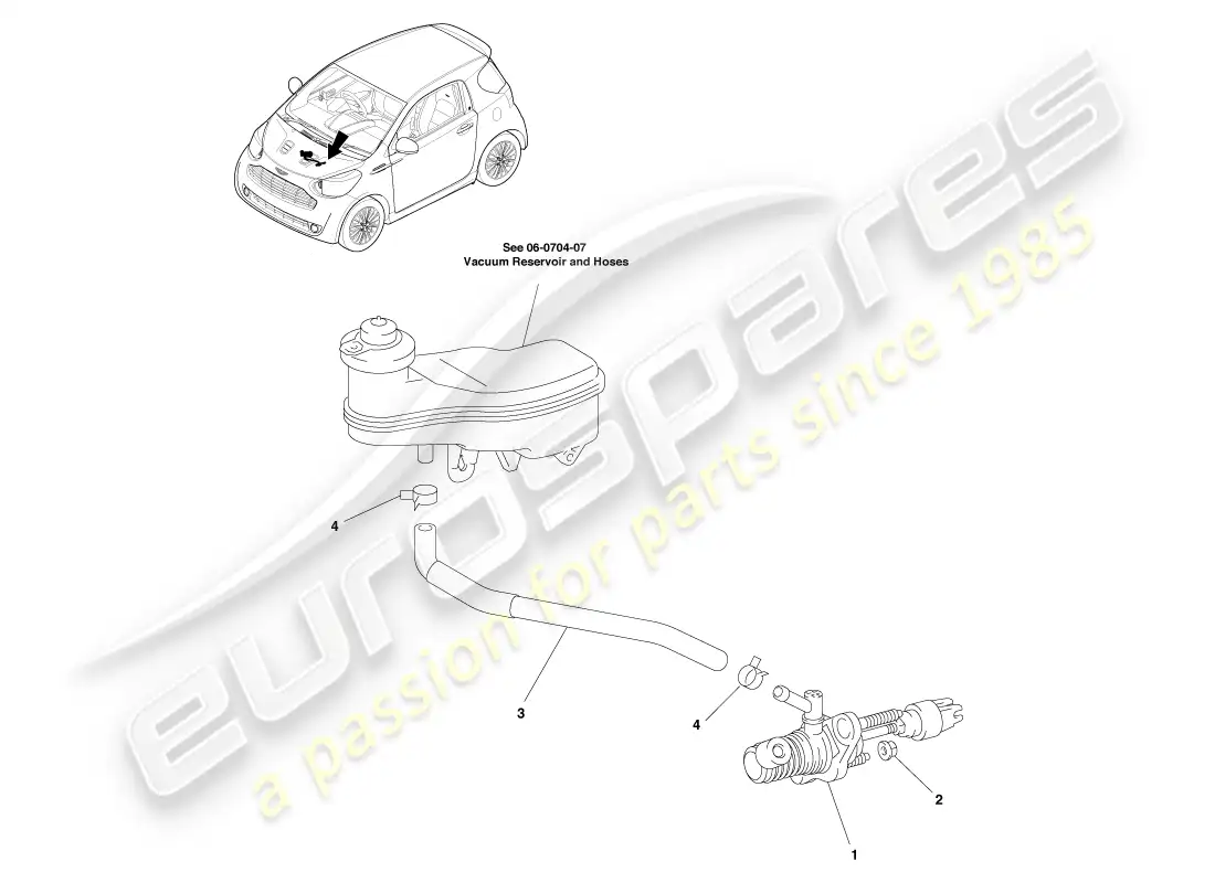 aston martin cygnet (2012) cilindro maestro del embrague diagrama de piezas