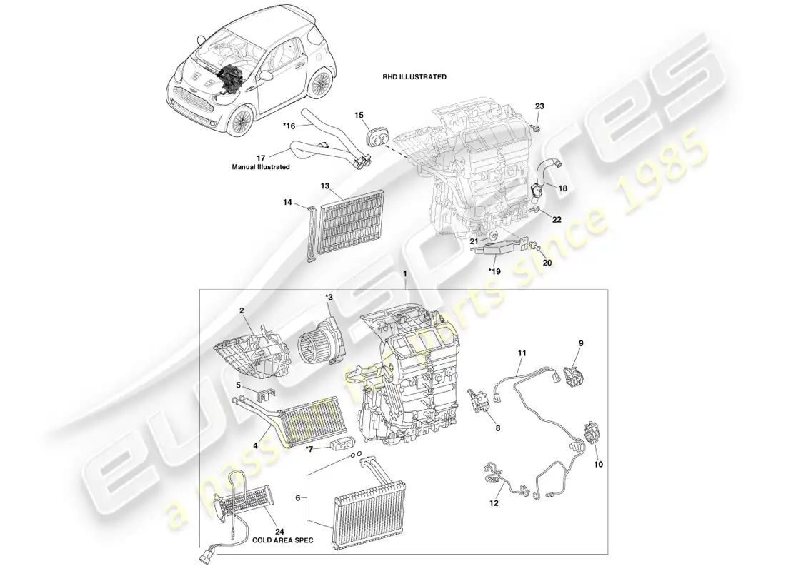 aston martin cygnet (2012) unidad de hvac diagrama de piezas