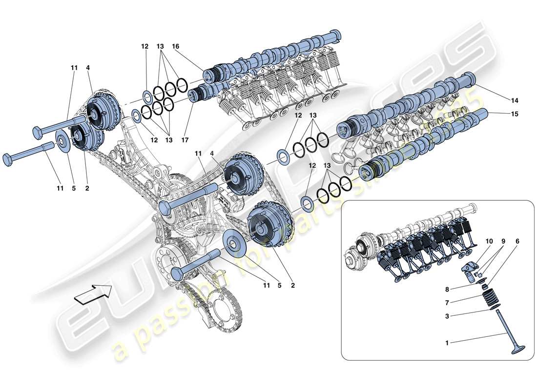 ferrari 488 spider (rhd) sistema de distribución - taqués diagrama de piezas