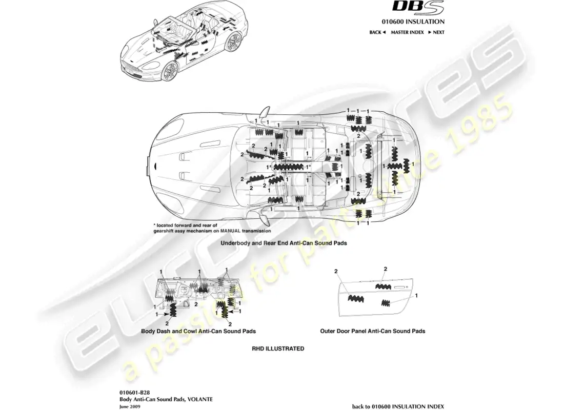aston martin dbs (2014) almohadillas de sonido anti-can, volante diagrama de piezas