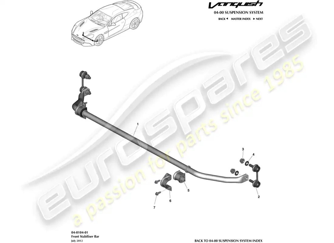 aston martin vanquish (2015) barra estabilizadora delantera diagrama de piezas