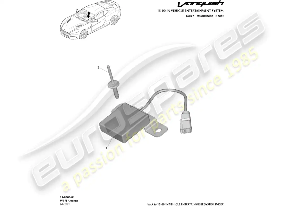 aston martin vanquish (2017) antena wifi diagrama de piezas