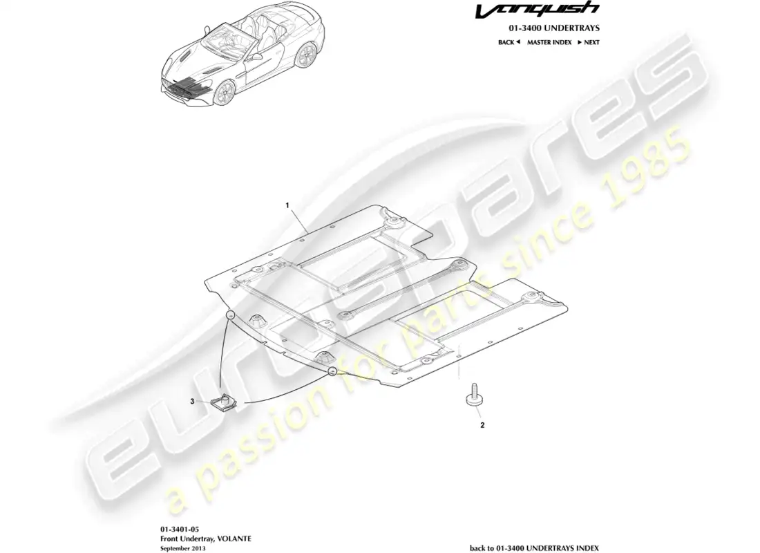 aston martin vanquish (2016) bandeja inferior delantera, volante diagrama de piezas
