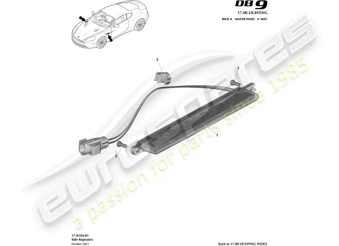 aston martin db9 (2017) repetidores laterales diagrama de piezas