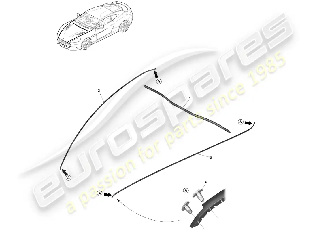 aston martin vanquish (2014) burletes del capó diagrama de piezas